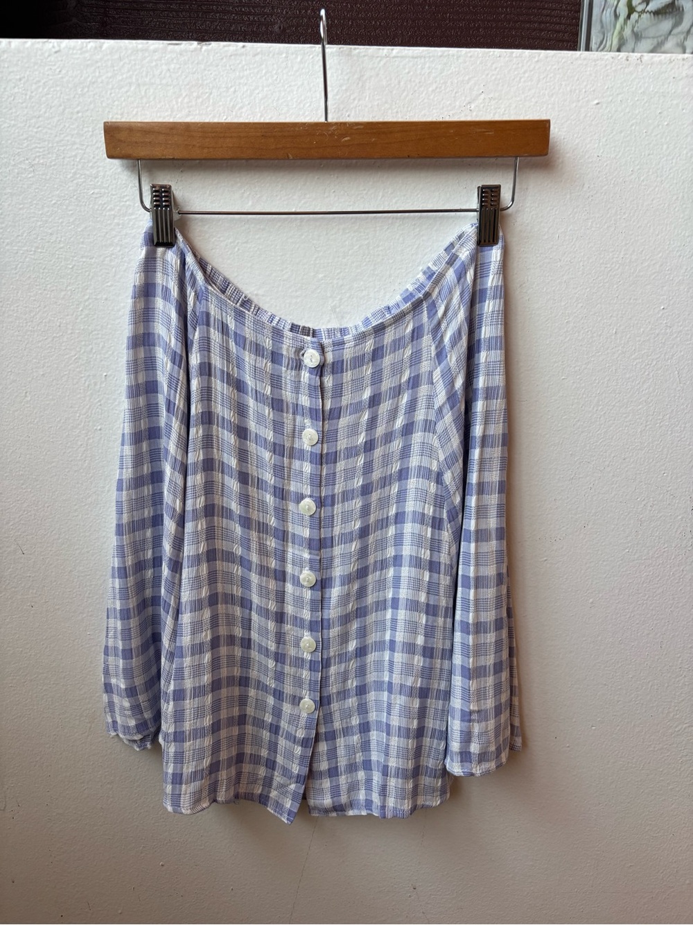 90s Button-Front Lavender Check Cotton Skirt
